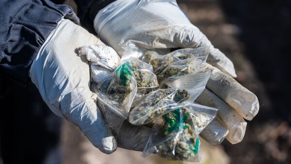 Eine Polizistin hält kleine Tütchen mit Marihuana in den Händen., © Christophe Gateau/dpa/Symbolbild